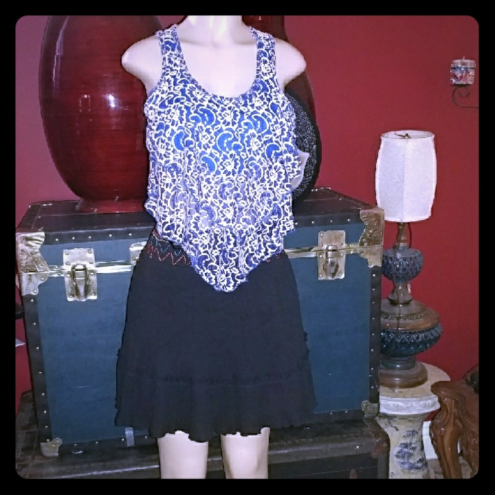 Ruffled top in baltic blue